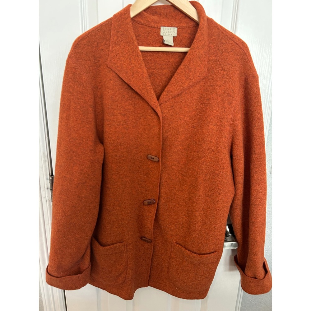Sigrid Olsen Sport Burnt Orange Boiled Lambswool Button Front Jacket Coat‎ Large